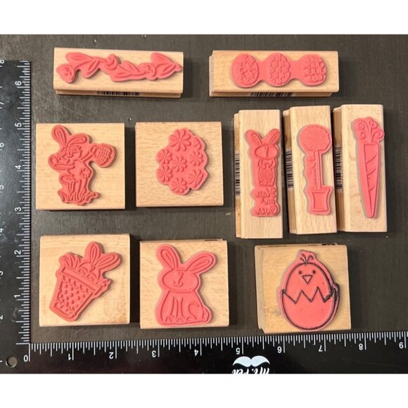 Most are NEW Easter wood mounted Rubber Stamp Set by Hampton Art - Picture 2 of 4